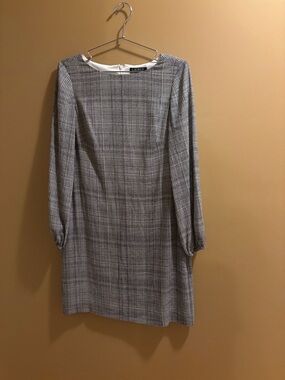 ⭐️⭐️Ralph Lauren Gray Plaid Long-Sleeve Midi Shift Dress